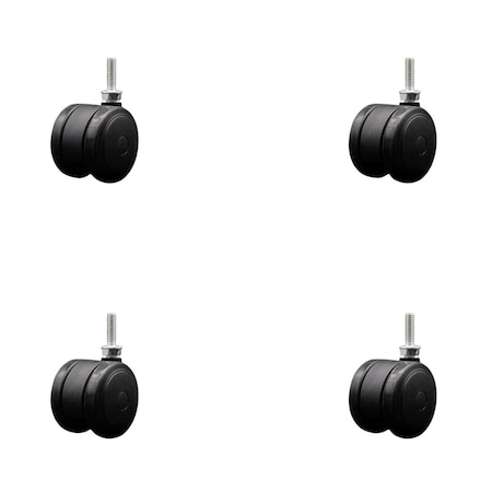 Service Caster 2'' Black Floor Safe Twin Wheel Casters 5/16 Threaded Stem , 4PK SCC-TS02S50-TPR-BLK-5161810-4
